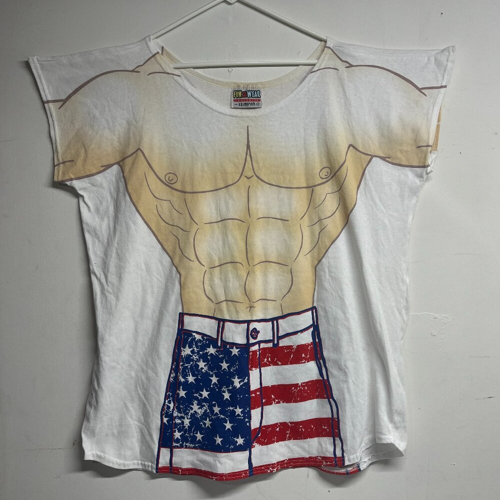 Vintage L.A. Imprints Muscle Man Shirt Oversized Beach Top Funny USA Fun2Wear